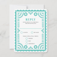 Papel Picado Aqua | RSVP-Karte für Hochzeitserwide