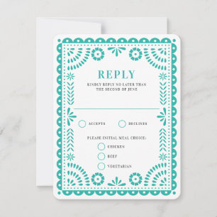 Papel Picado Aqua RSVP-Karte für Hochzeitserwide RSVP Karte