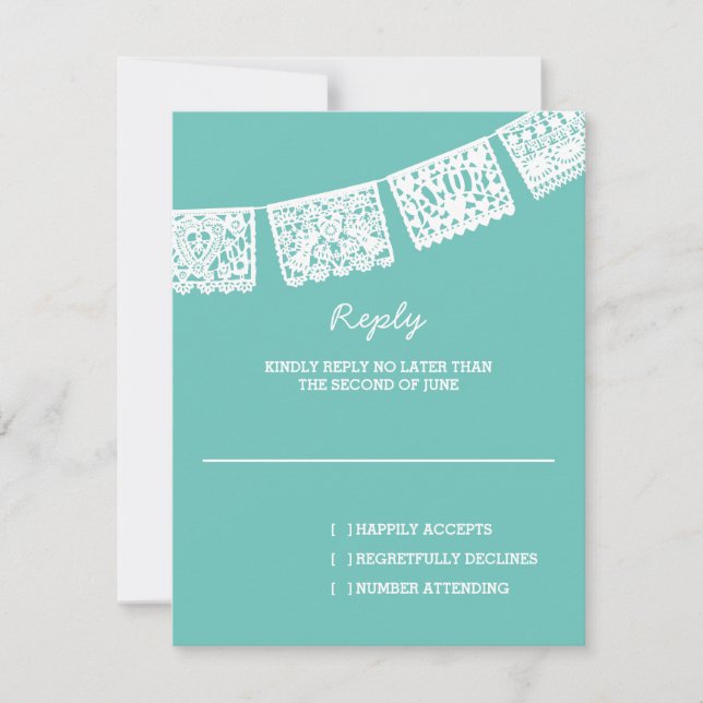 Papel Picado Aqua | RSVP-Karte für Hochzeitserwide RSVP Karte (Vorderseite)