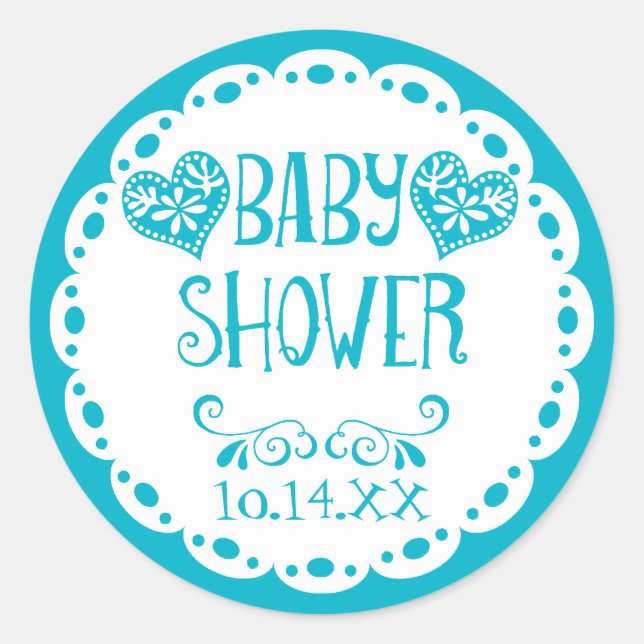 Papel Picado Baby Dusche Pool Blue Fiesta Umschlag Runder Aufkleber (Vorderseite)