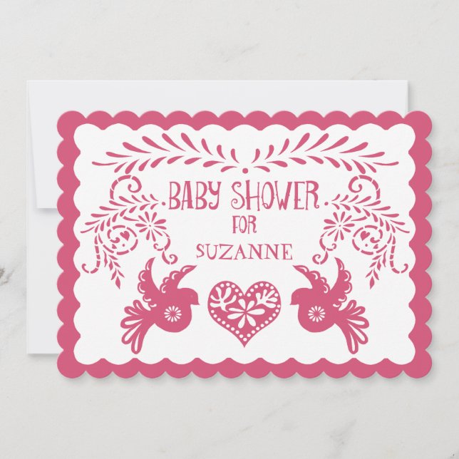 Papel Picado Baby Girl Dusche Rosa Orange Fiesta Einladung (Vorderseite)