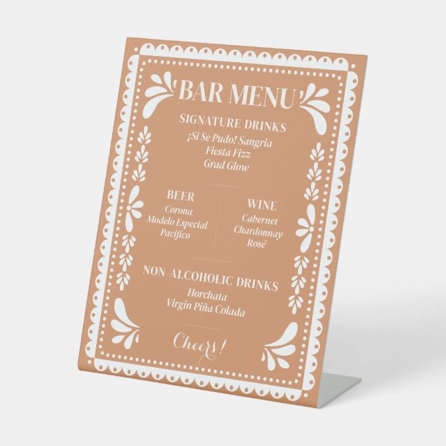 Papel Picado Bar Menu Mexican Fiesta Pedestal Sign Sockelschild (Vorderseite)