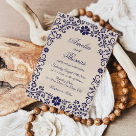 Papel Picado Beige Blaue Mexikanische Hochzeit Einladung