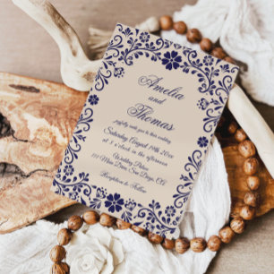 Papel Picado Beige Blaue Mexikanische Hochzeit Einladung