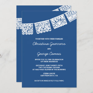 Papel Picado Blue   Einladung zur Hochzeit