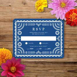 Papel Picado Blue | RSVP-Karte für Hochzeitserwide RSVP Karte