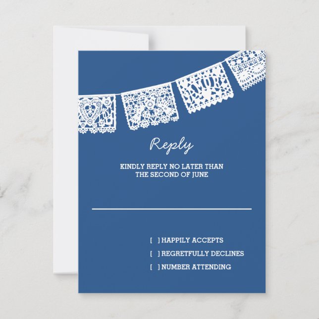 Papel Picado Blue | RSVP-Karte für Hochzeitserwide RSVP Karte (Vorderseite)