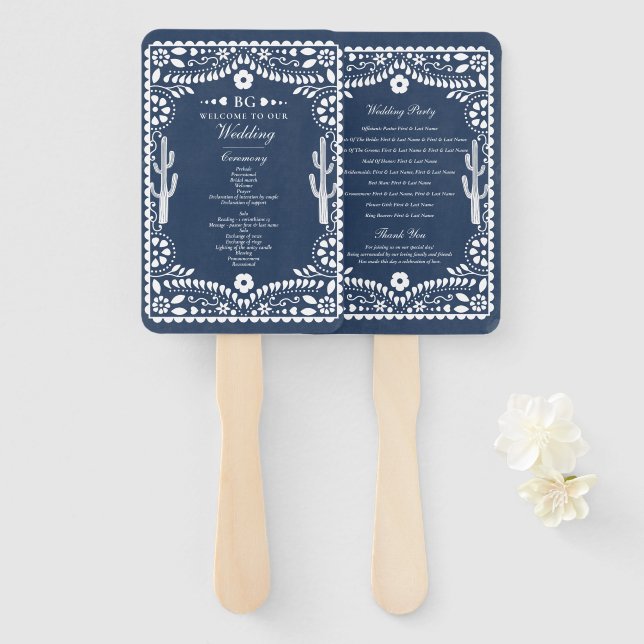Papel Picado Boda Mexican Rustic Blue Wedding  Fächer (Vorne und Hinten)