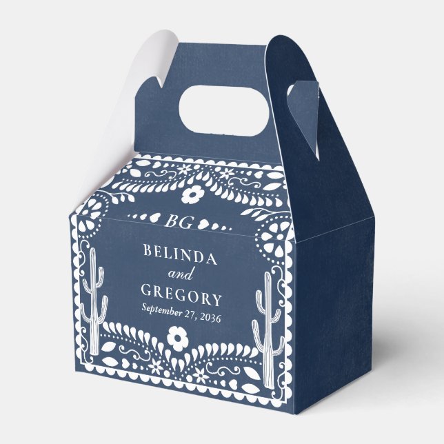 Papel Picado Boda Mexican Rustic Blue Wedding Geschenkschachtel (Vorderseite)