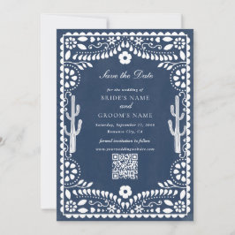 Papel Picado Boda Mexican Rustic Blue Wedding Save The Date