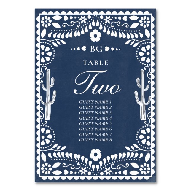 Papel Picado Boda Mexican Rustic Blue Wedding Tischnummer (Vorderseite)