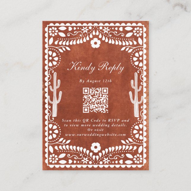 Papel Picado Boda Mexican Terracotta Brown Wedding Begleitkarte (Vorderseite)