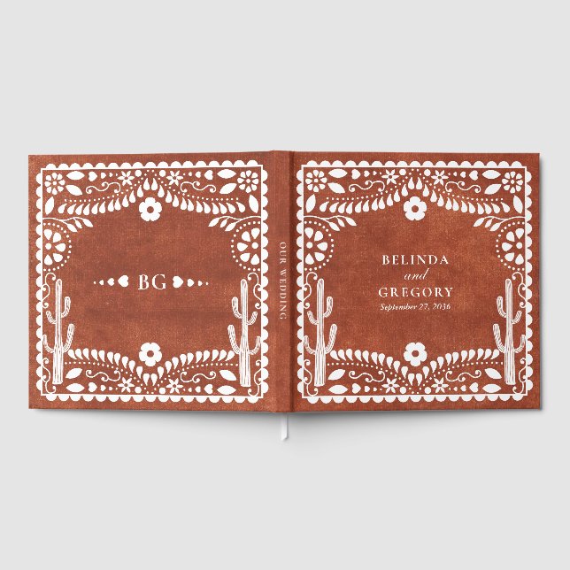 Papel Picado Boda Mexican Terracotta Brown Wedding Gästebuch (Voll)