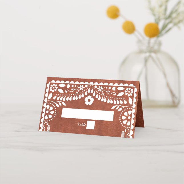 Papel Picado Boda Mexican Terracotta Brown Wedding Platzkarte (Vorderseite)