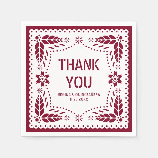 Papel picado burgundy Danke QUINCEAÑERA Serviette (Vorderseite)
