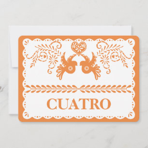 Papel Picado Cuatro Vier Tischnummer Gold Fiesta