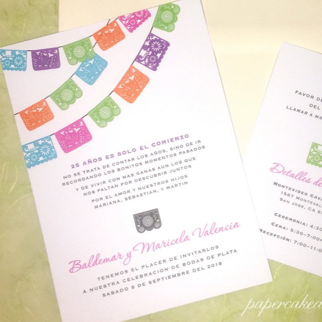 Papel Picado Einladung zur mehrfarbigen Hochzeit (Von Creator hochgeladen)