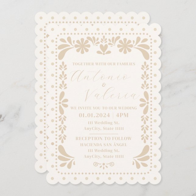 Papel Picado Einladung zur mexikanischen Neutralen (Vorne/Hinten)