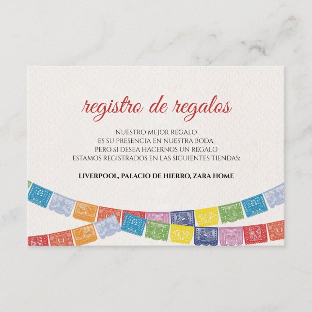 Papel Picado Elegant Colorful Boda Spanish Wedding Begleitkarte (Vorderseite)