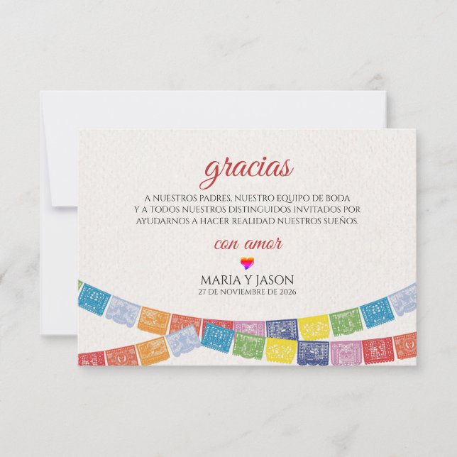 Papel Picado Elegant Colorful Boda Spanish Wedding Dankeskarte (Vorderseite)