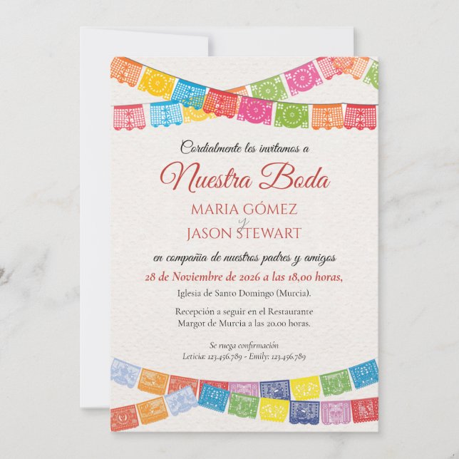Papel Picado Elegant Colorful Boda Spanish Wedding Einladung (Vorderseite)