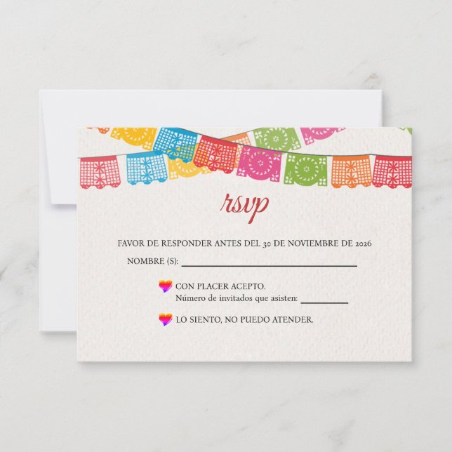 Papel Picado Elegant Colorful Boda Spanish Wedding RSVP Karte (Vorderseite)