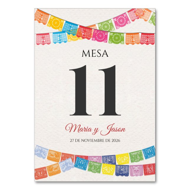 Papel Picado Elegant Colorful Boda Spanish Wedding Tischnummer (Vorderseite)