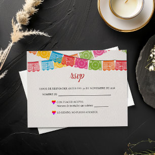 Papel Picado Elegante Farbige Spanische Hochzeit RSVP Karte