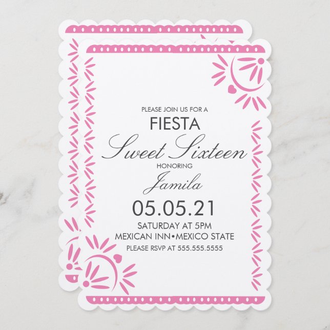 Papel Picado Fiesta Sweet 16 Mexican Scallop Kraft Einladung (Vorne/Hinten)