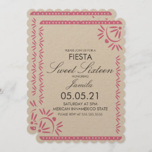 Papel Picado Fiesta Sweet 16 Mexican Scallop Kraft Einladung