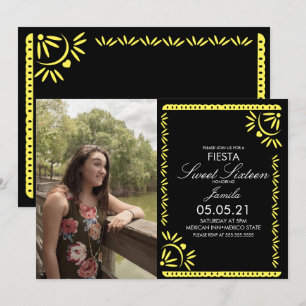 Papel Picado Fiesta Sweet 16 Mexikanisch Gelbe Fot Einladung