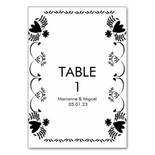 Papel Picado Floral Mexikanische Hochzeit Schwarz  Tischnummer