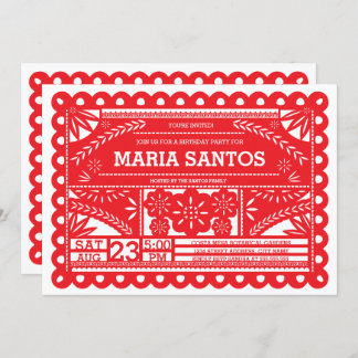 Papel Picado Geburtstagsparty Einladung - Rot