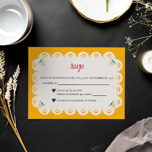 Papel Picado Gelb Unsere Hochzeit Spanische Hochze RSVP Karte
