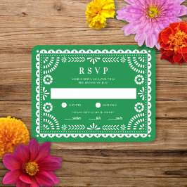 Papel Picado Green | RSVP-Karte für Hochzeitserwid RSVP Karte