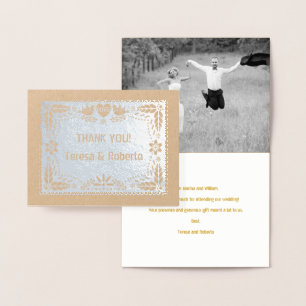 Papel picado Hochzeit Danke Foto Silber Folienkarte