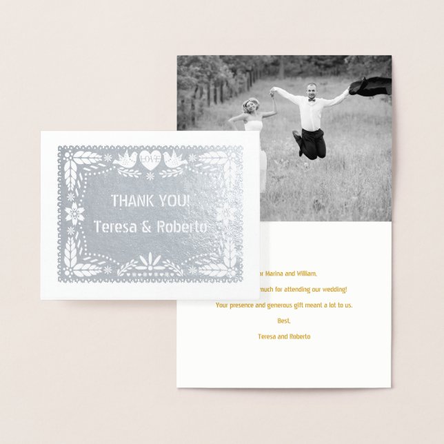 Papel picado Hochzeit Danke Foto Silber Folienkarte (Anzeige)