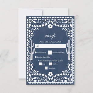 Papel Picado Hochzeit Mexikanisch Rustikale Blaue RSVP Karte