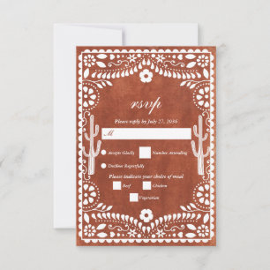 Papel Picado Hochzeit Mexikanisch Terrakotta-Braun RSVP Karte