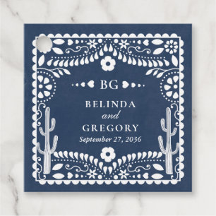 Papel Picado Hochzeit Mexikanische Rustikale Blaue Geschenkanhänger
