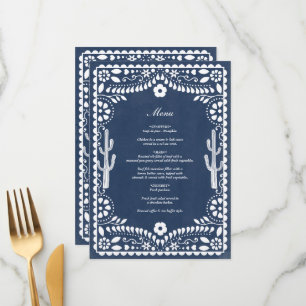 Papel Picado Hochzeit Mexikanische Rustikale Blaue Menükarte