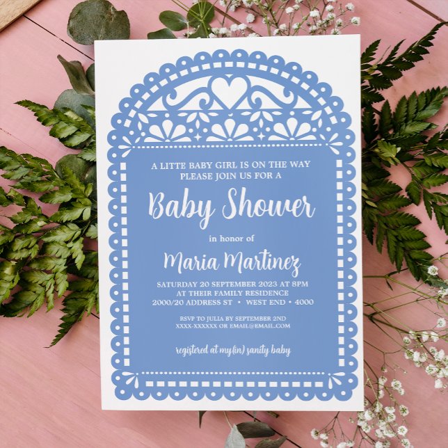 Papel Picado Inspiriert Blue Baby Shower Einladung (Von Creator hochgeladen)