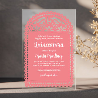 Papel Picado Inspiriert Pink Quinceanera Geburtsta Acryleinladungen