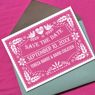 Papel picado Liebhaber rosa Hochzeit Retten Sie da Ankündigungspostkarte