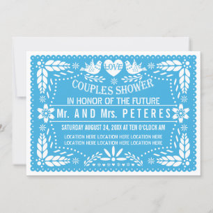 Papel picado liebt blaue Hochzeitsdusche Einladung