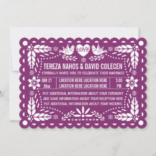 Papel picado liebt lila Fest-Hochzeit Einladung