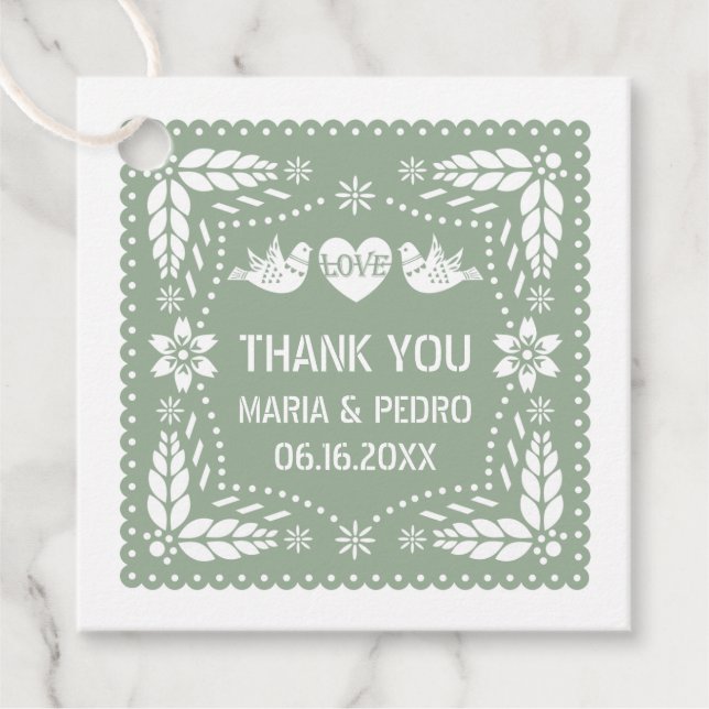 Papel picado liebt Vögel beim Hochzeitsfest Geschenkanhänger (Vorderseite)