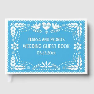 Papel picado liebt Vögel blaues Gästebuch