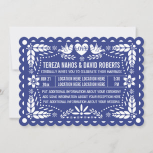 Papel picado liebt Vögel dunkelblaue Fiesta Einladung