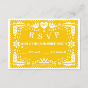 Papel picado liebt Vögel Gelbe Hochzeit RSVP Antwo Karte